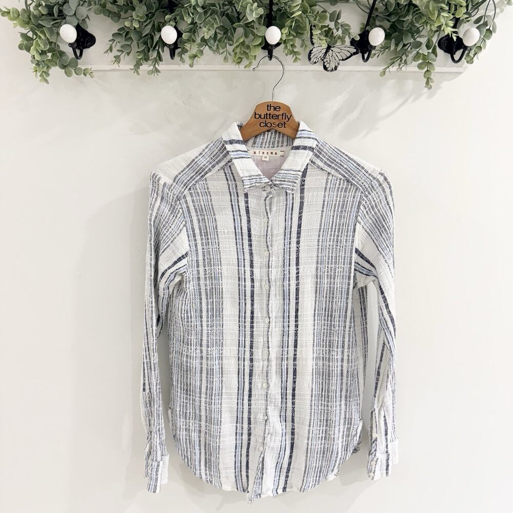 Xirena Women’s Blue and White Striped Button Up Long Sleeve Shirt Size XS NN5064